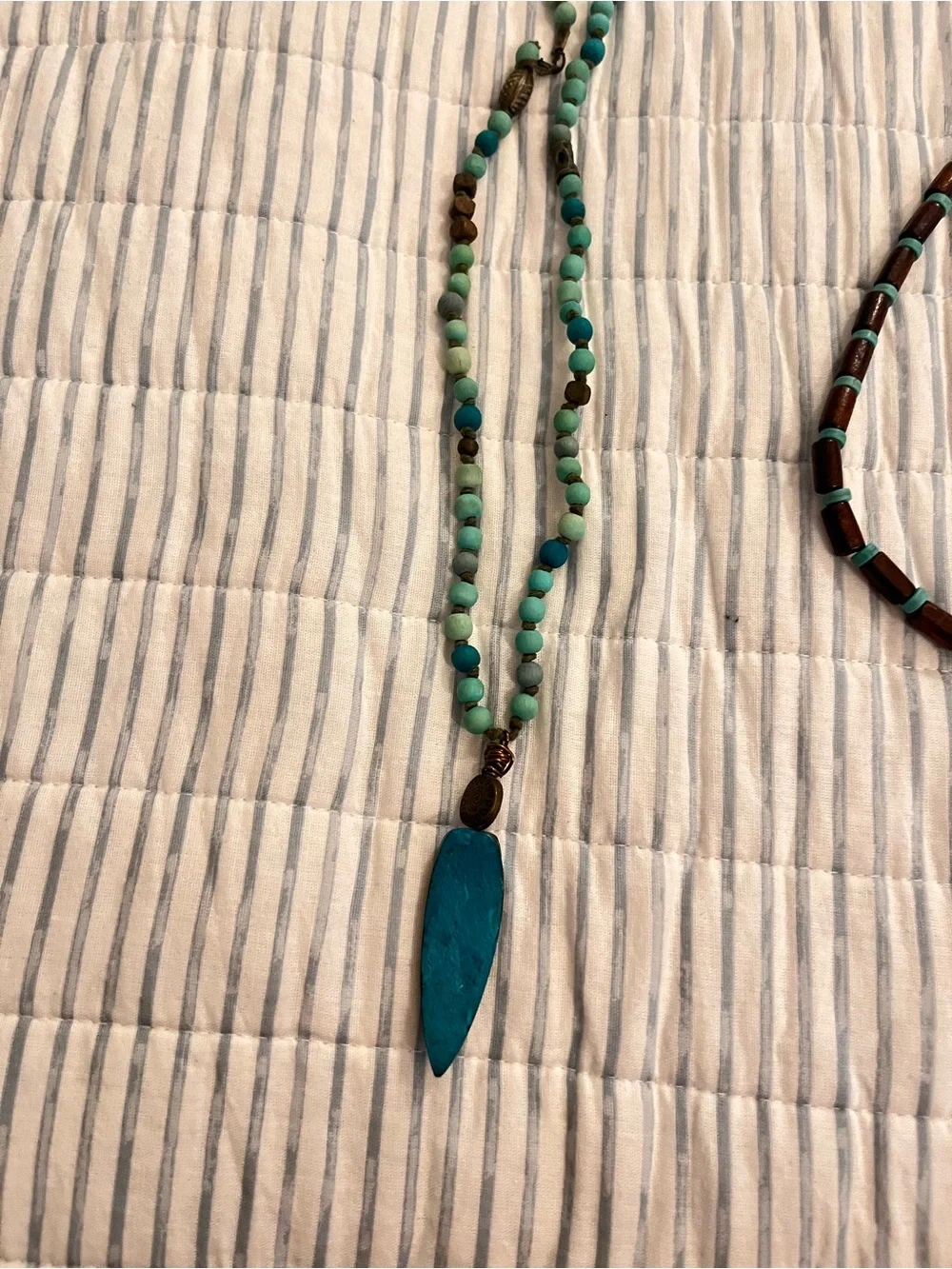 Two Turquoise Bead Pendant Necklace - Women Jewelry size 20 inch. Beautiful